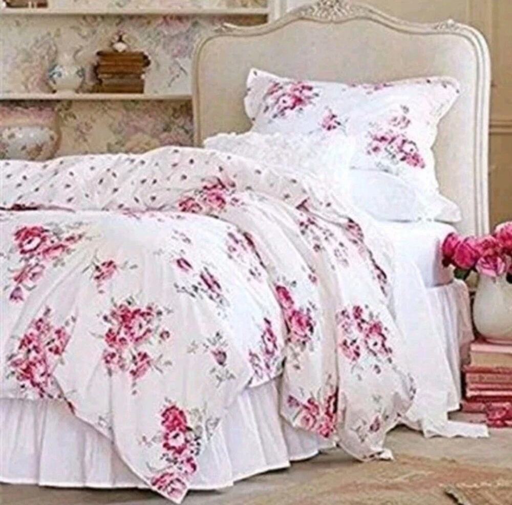 Simply Shabby Chic King Sunbleached 100% Cotton White Pink Floral Duvet Set 2014